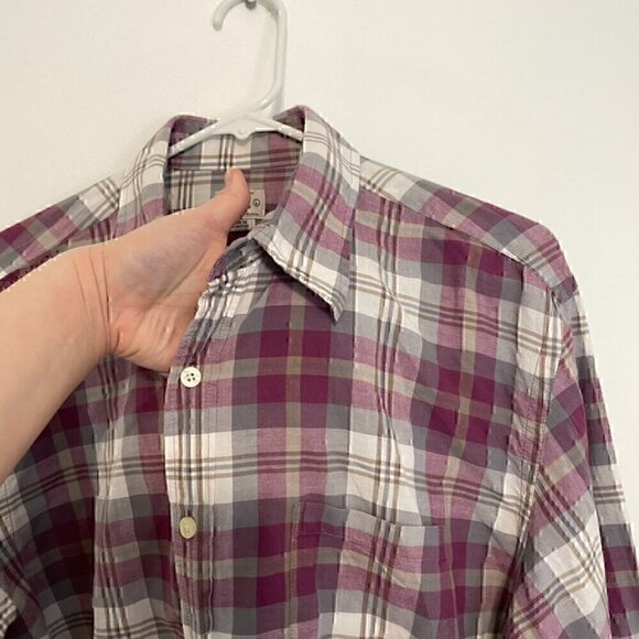 J. CREW Mens Madras Shirts Tailored Purple Gray Plaid Long Sleeve Button Down L - Picture 5 of 15